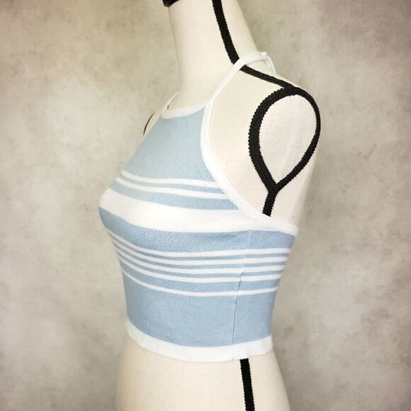 Brandy Melville blue white striped knit halter top - Picture 2 of 8
